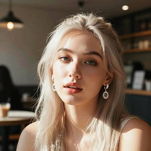 Sunlit Cafe Portrait of Blonde Woman