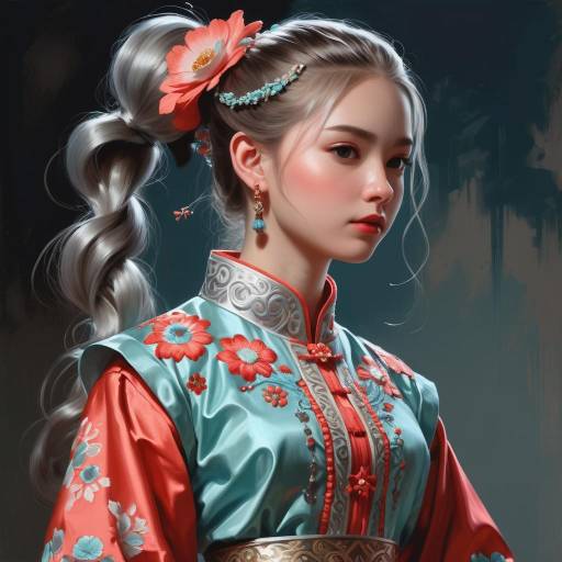 Epic Young Girl Painting with Floral Tunic Epic Young Girl Painting with Floral Tunic