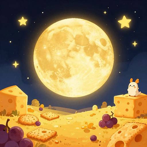 Whimsical Floating Cheese Moon Landscape