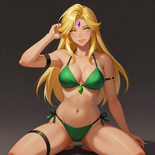 Seductive Blonde in Green Bikini Art