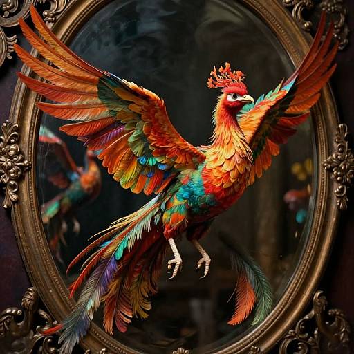 Surreal Majestic Phoenix in Ornate Mirror
