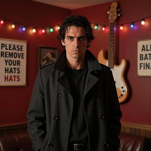 Mysterious Man in Dimly Lit Room