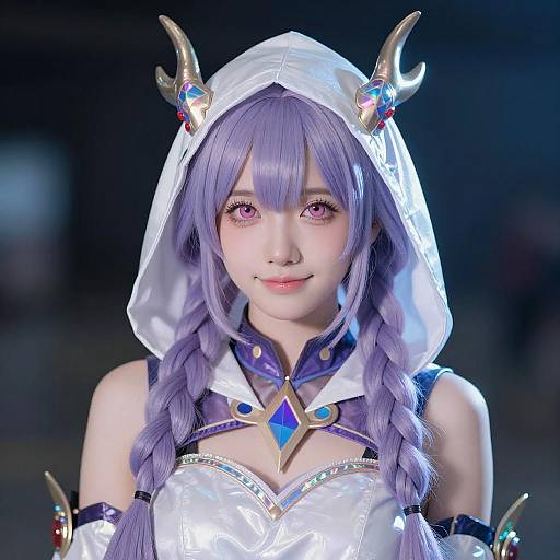 Cosplay Woman with Purple Braids