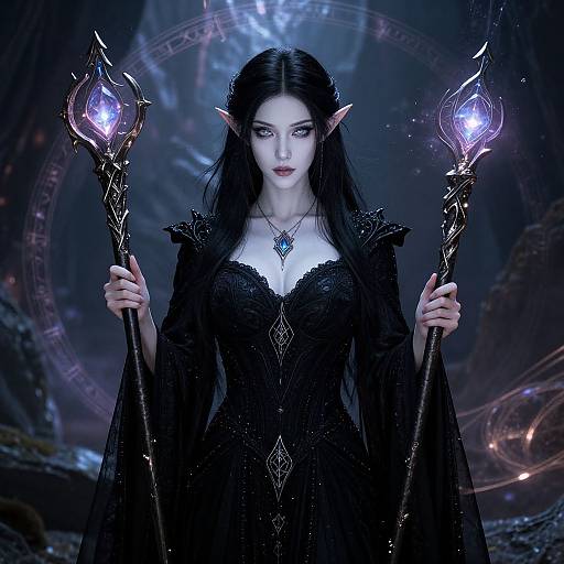Enigmatic Elven Sorceress in Dark Realm