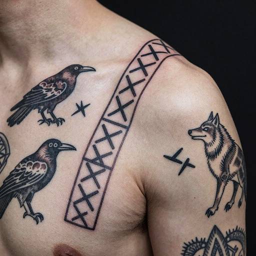 Norse Runic Tattoos with Mythic Creatures