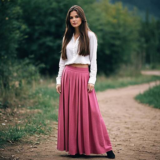 Woman in Pink Maxi Skirt Outdoors
