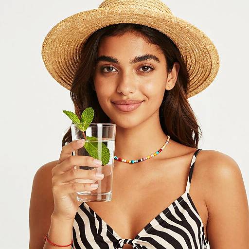 Young Woman Drinking Mint Water