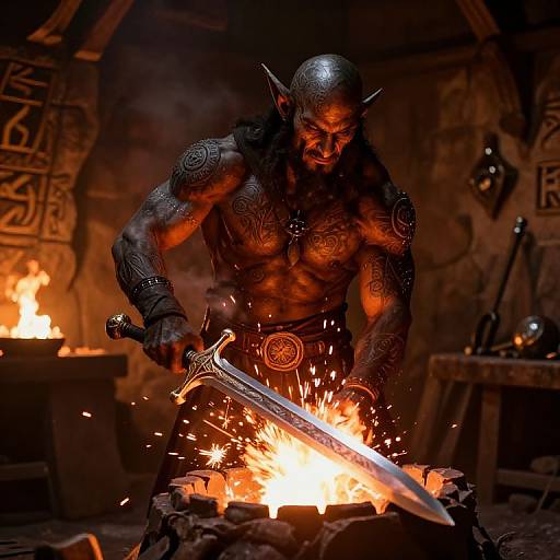 Elf Blacksmith Forging Magical Sword
