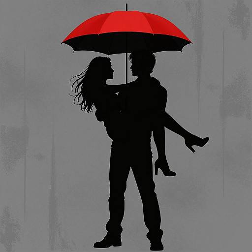 Couple Silhouette Under Red Umbrella