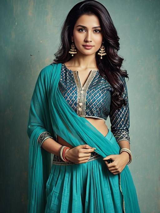 Woman in Traditional Blue Dhoti Salwar Suit