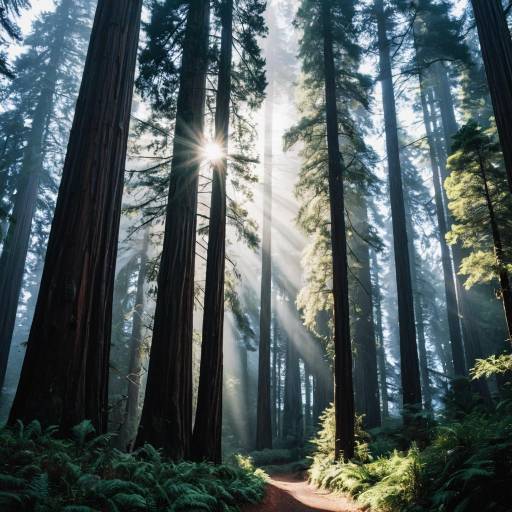 Foggy Redwood Forest with Sun Rays