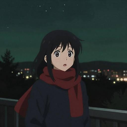 Surprised Anime Girl Under Starry Night