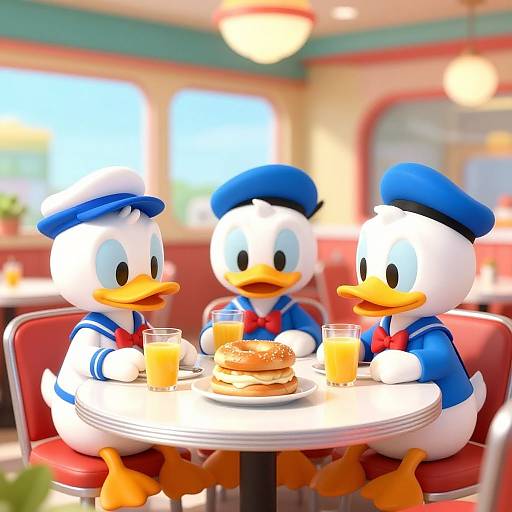 Cartoon Ducks Enjoying Breakfast Diner
