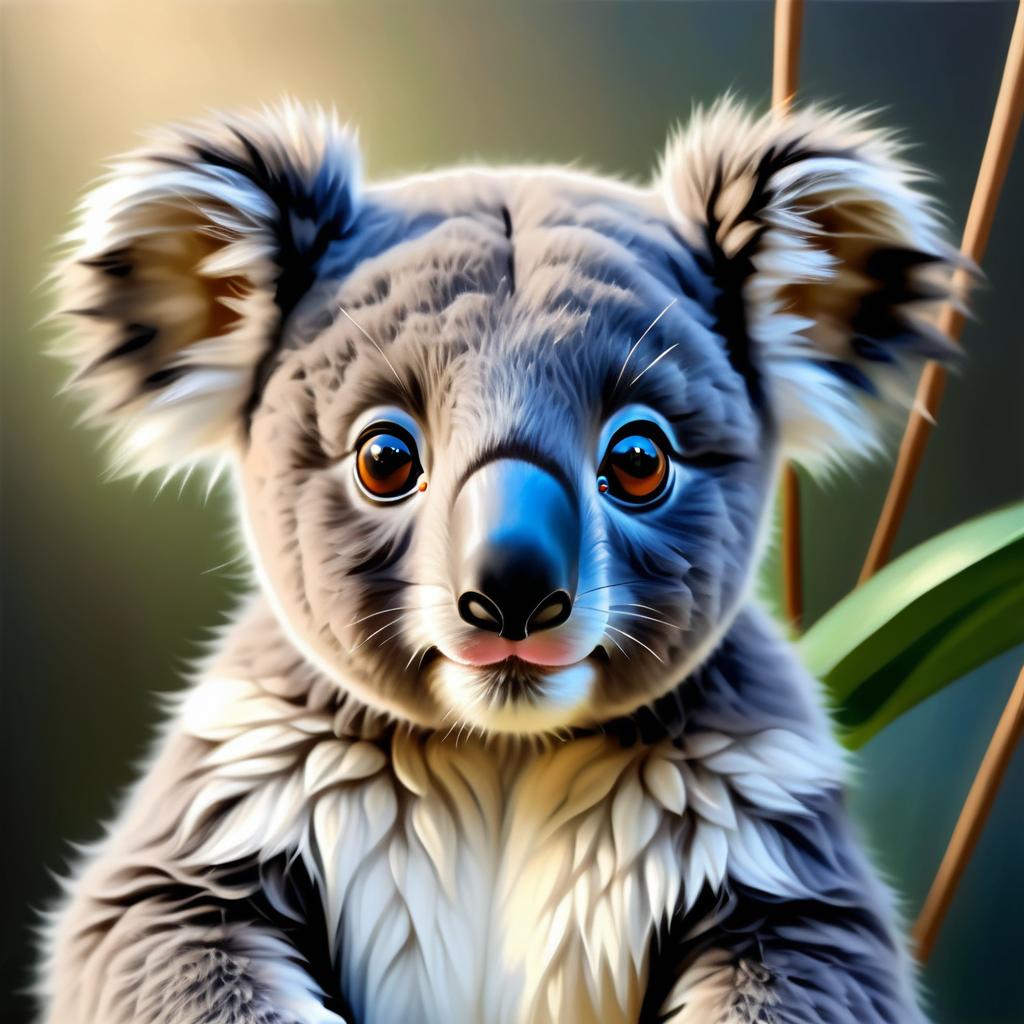 Hyper-Realistic Young Koala Oil Painting