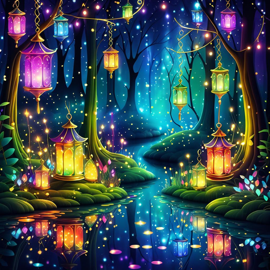 Vibrant Enchanted Forest Night Scene