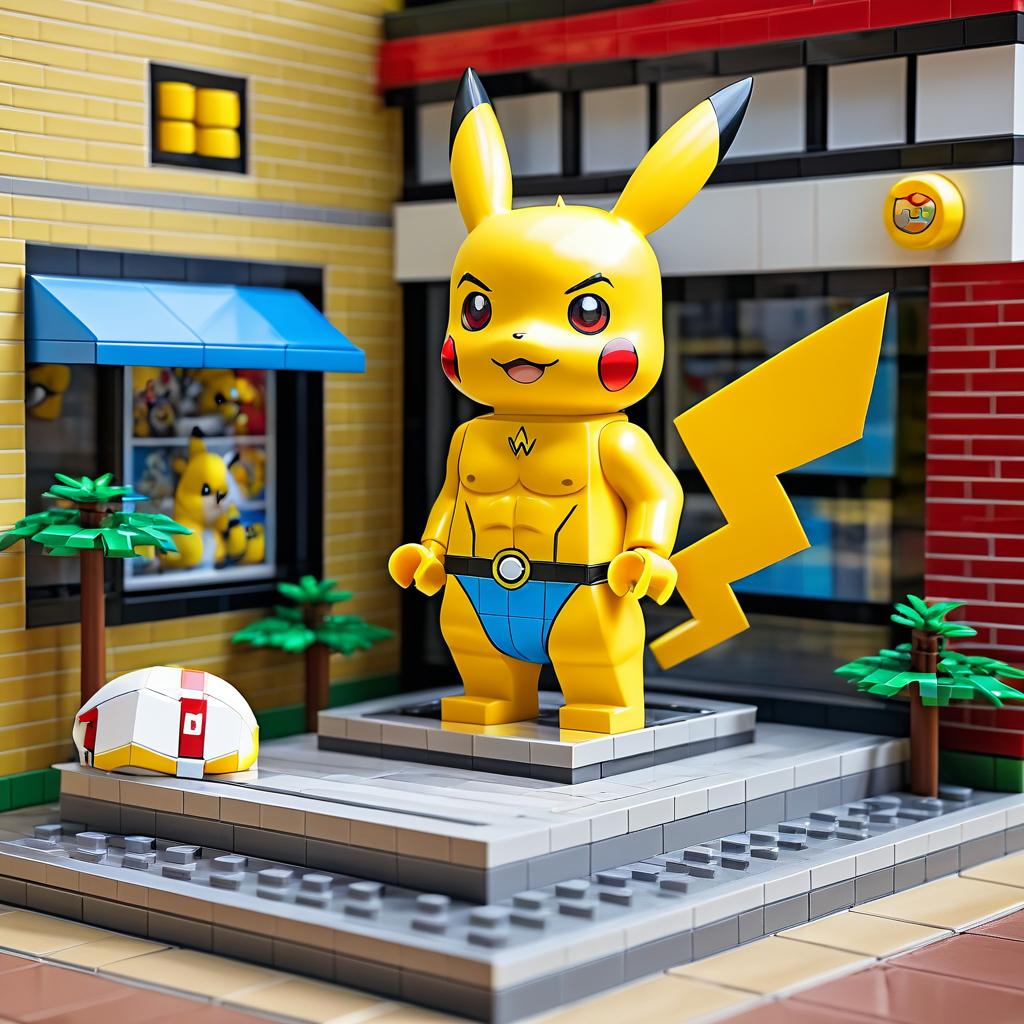 Humorous LEGO Pikachu at Pokémon Center