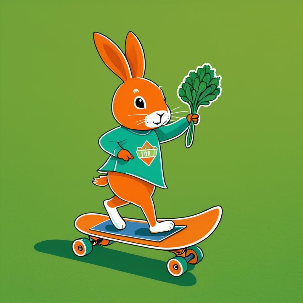 Skateboarding Rabbit in a Carrot Patch