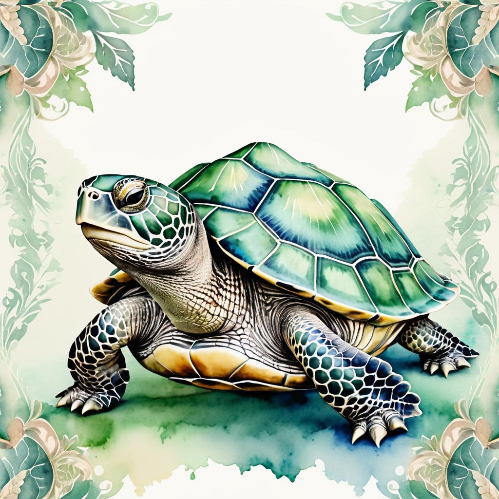 Victorian Watercolor Turtle Portrait Art