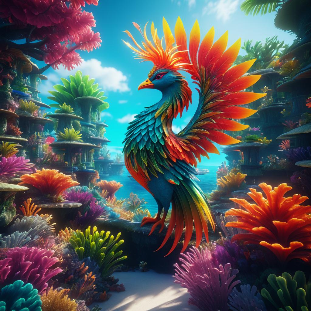 Epic Coral Reef Phoenix in Art Deco Style