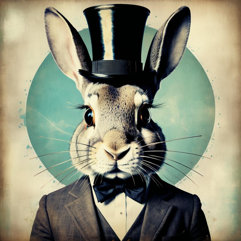 Surreal Rabbit Portrait with Vintage Elements