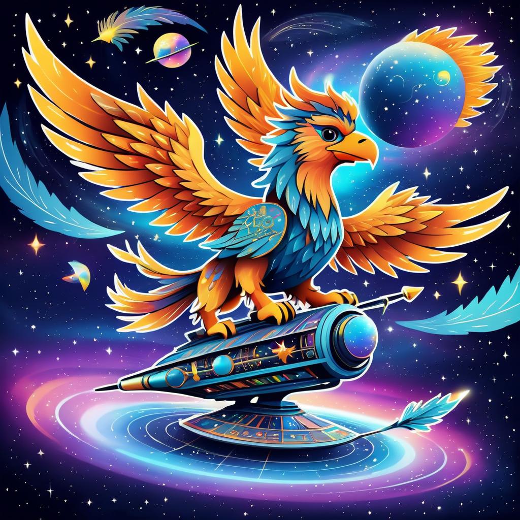 Mythical Griffon Playing Games in Space