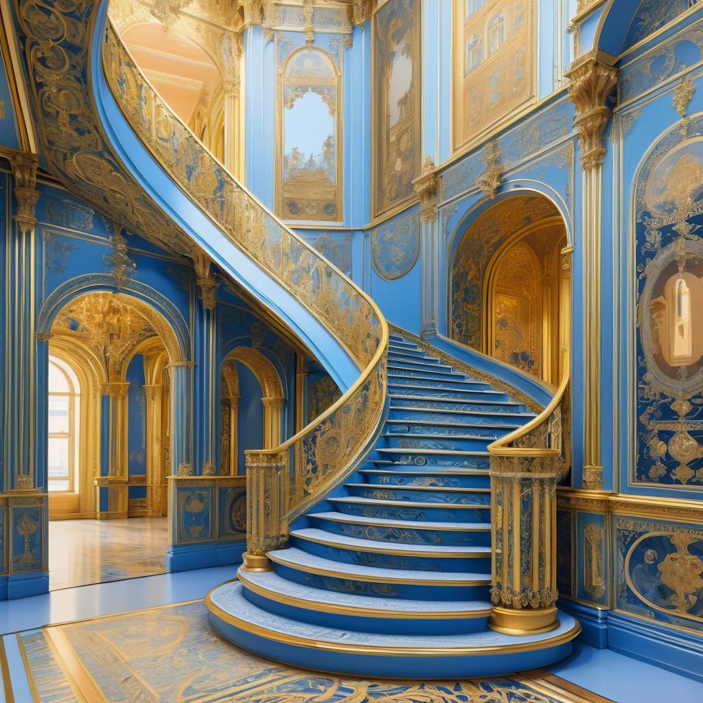 Ornate Staircase in Blue and Gold