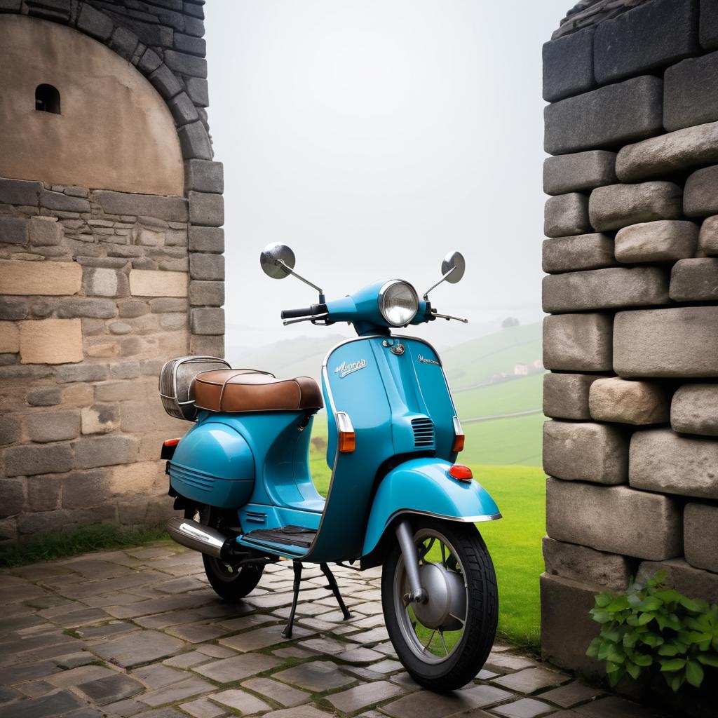 Nostalgic Moped by a Stone Wall