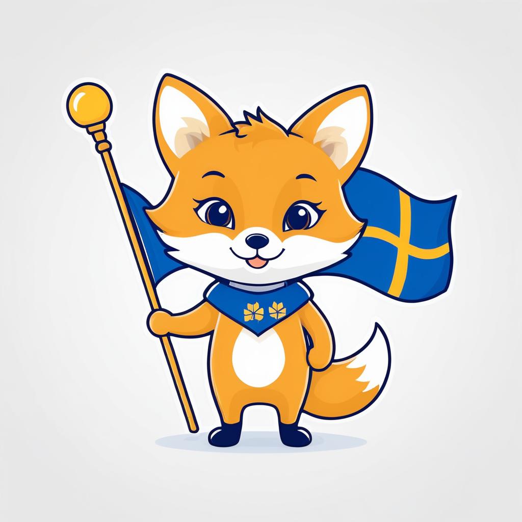 Charming Fox with Sweden Flag Illustration