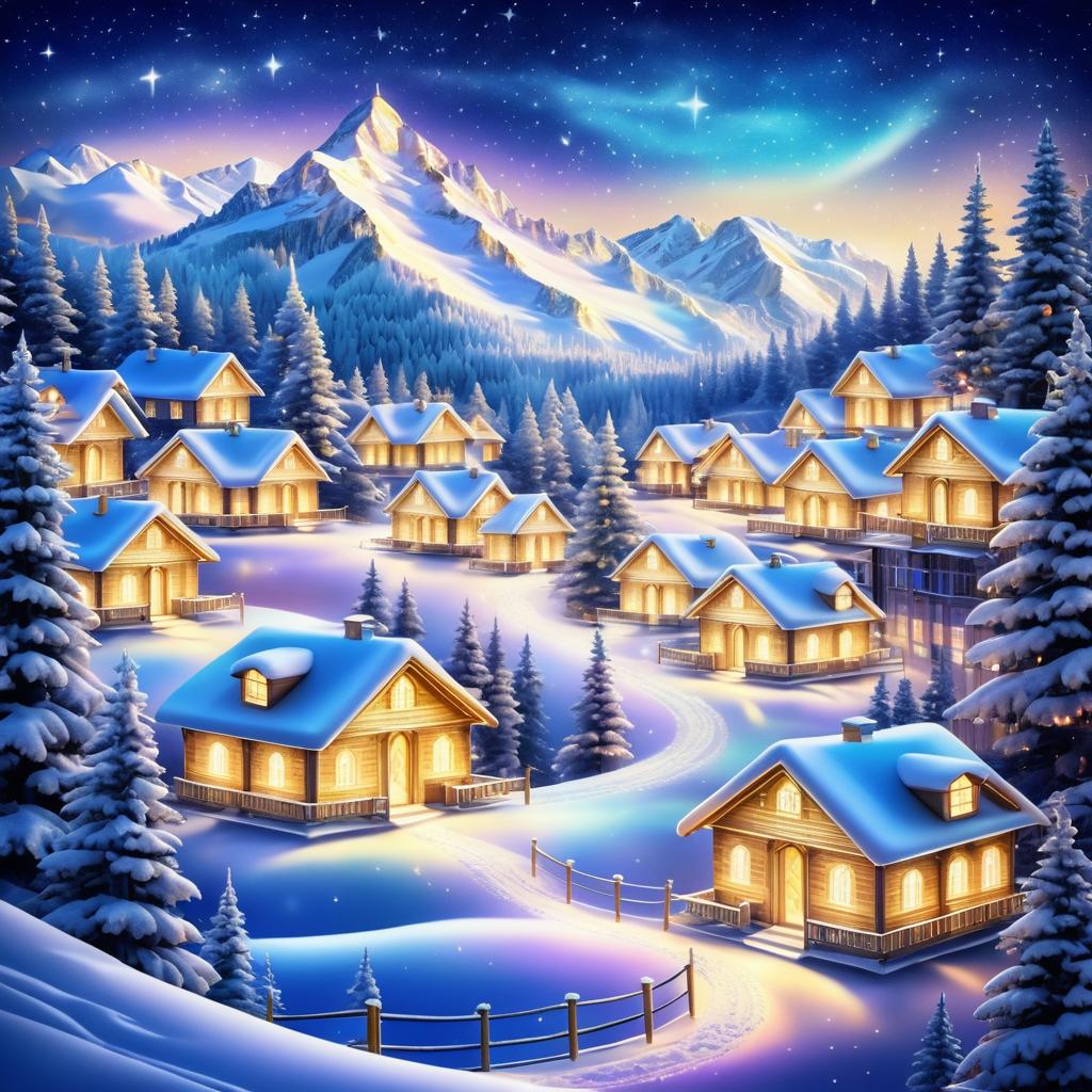 Enchanting Winter Village Under Starry Skies