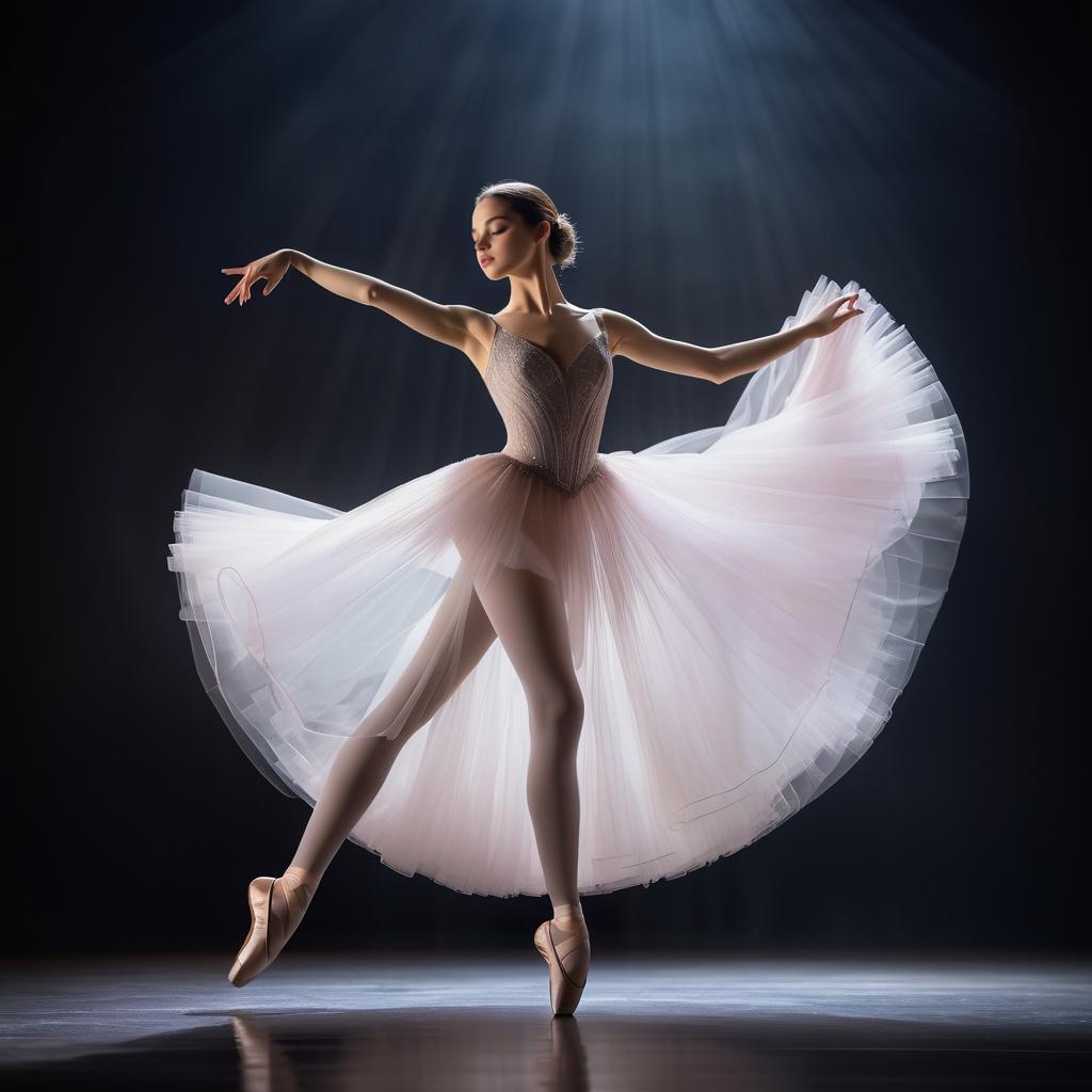 Elegant Ballerina in Dimly Lit Stage