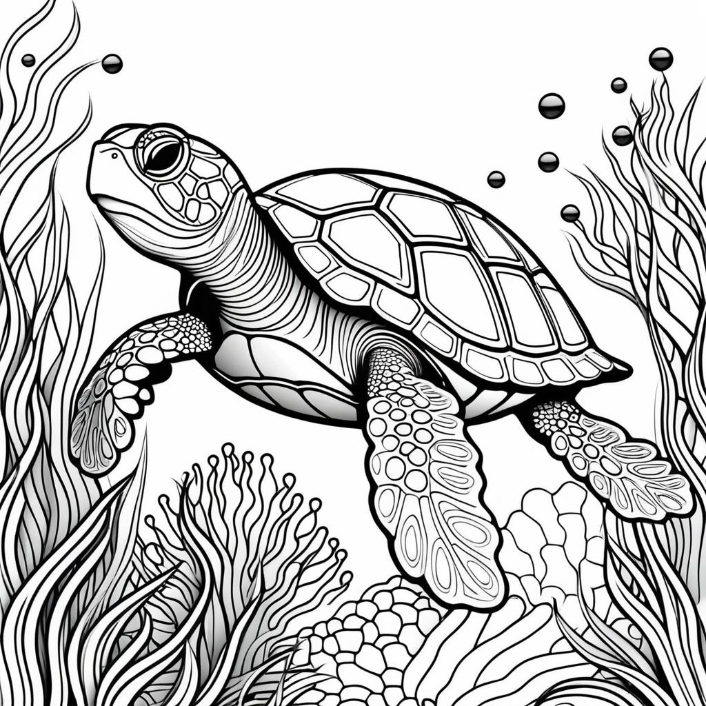 Kids' Simple Black and White Turtle Coloring Page