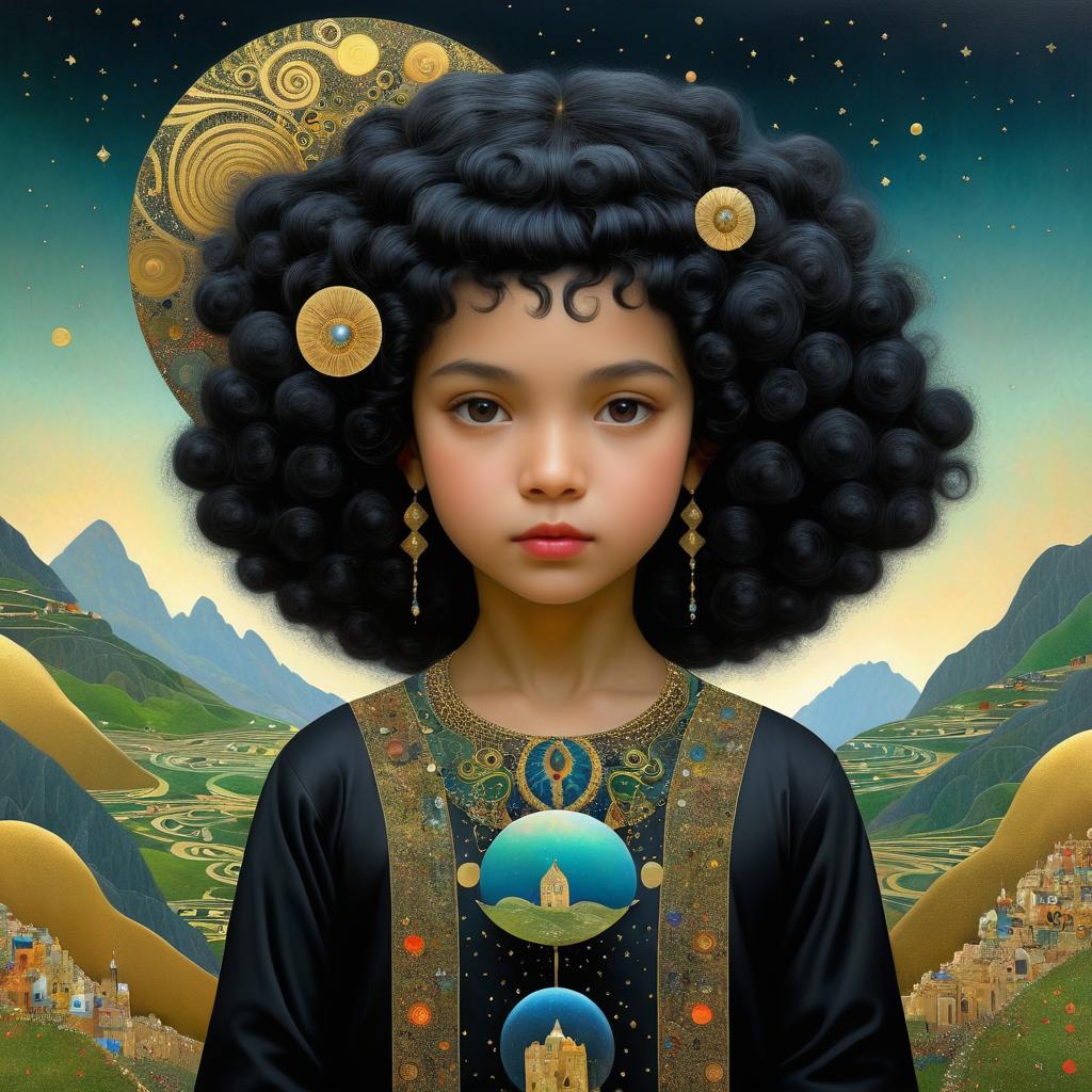 Elegant Child in Surreal Mountain Landscape