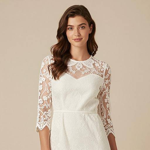 Young Woman in White Lace Dress