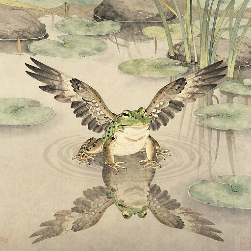 Bullfrog with Wings in Wetland
