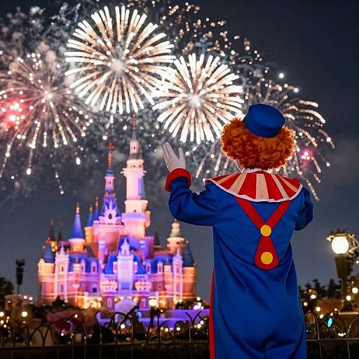 Clown Watching Fireworks at Disney Castle