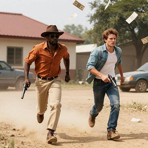 Action-Packed Scene in a Dusty Yard