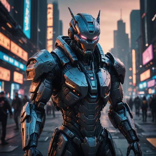 Cyberpunk Warrior in Futuristic Cityscape