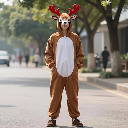 Person in Deer Costume on Street