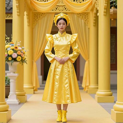 Vibrant Yellow East Asian Costume Portrait