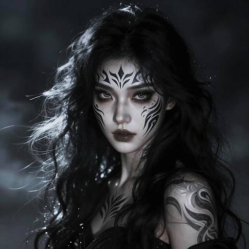 Fierce Woman with Tribal Markings