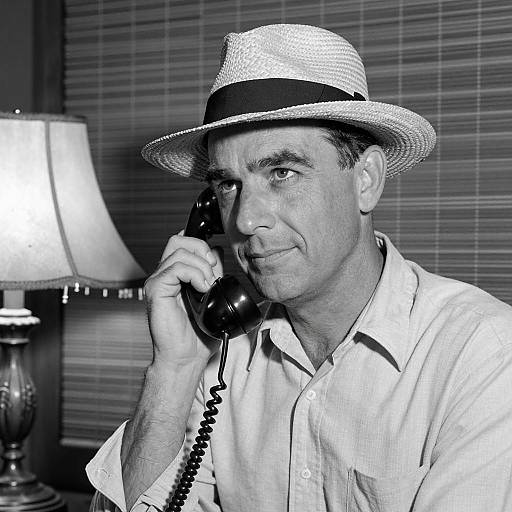 Vintage Man with Straw Hat and Phone