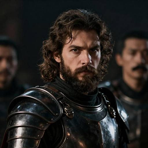 Bearded Knight in Reflective Black Armor