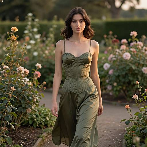 Serene Woman in Lush Garden at Sunset
