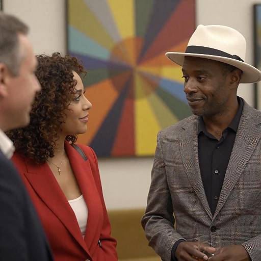 Warm Indoor Conversation with Abstract Art