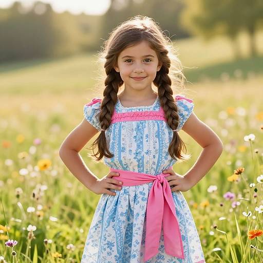 Confident Girl in Sunny Flower Meadow