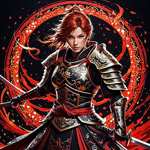 Fiery Samurai Warrior in Ornate Armor