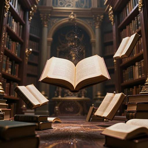 Enchanted Ancient Library Fantasy Scene