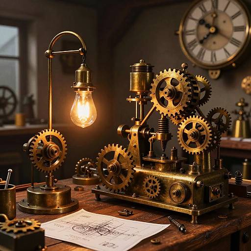 Steampunk Inventor's Detailed Workshop