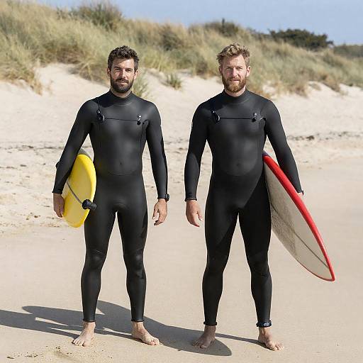 Men in Wetsuits on Sunny Beach