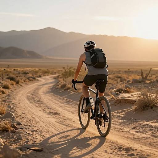 Determined Cyclist on Sunlit Desert Trail